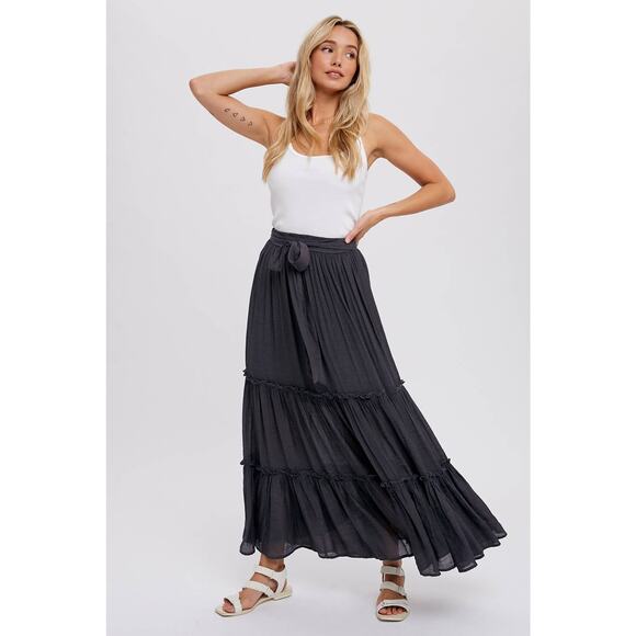 Bohemian Maxi Skirt-Flowy & Tiered Charcoal Versatile - Picture 10 of 11